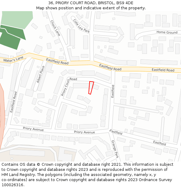 36, PRIORY COURT ROAD, BRISTOL, BS9 4DE: Location map and indicative extent of plot