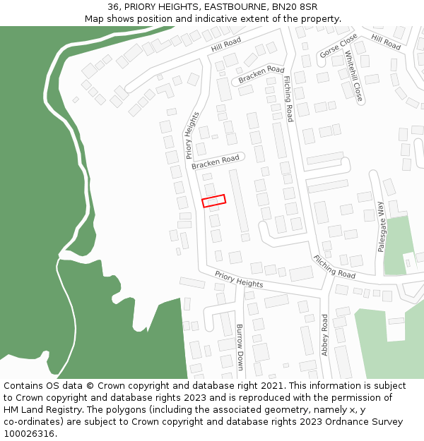 36, PRIORY HEIGHTS, EASTBOURNE, BN20 8SR: Location map and indicative extent of plot