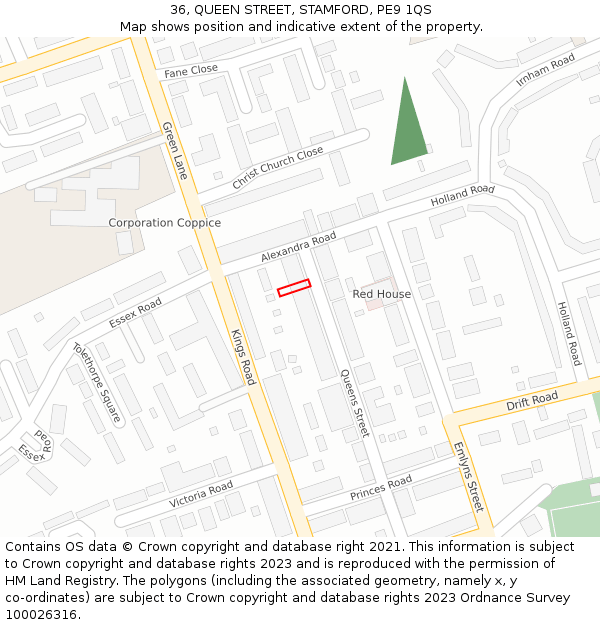 36, QUEEN STREET, STAMFORD, PE9 1QS: Location map and indicative extent of plot