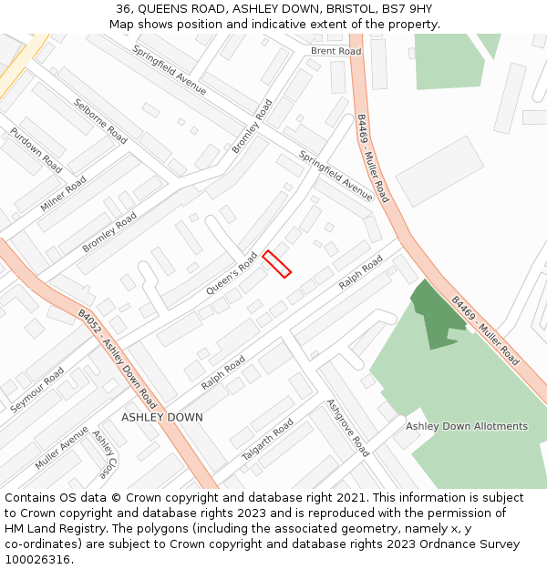 36, QUEENS ROAD, ASHLEY DOWN, BRISTOL, BS7 9HY: Location map and indicative extent of plot