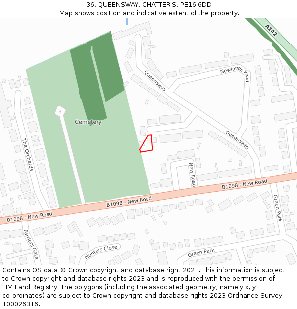 36, QUEENSWAY, CHATTERIS, PE16 6DD: Location map and indicative extent of plot