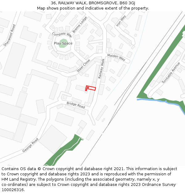 36, RAILWAY WALK, BROMSGROVE, B60 3GJ: Location map and indicative extent of plot