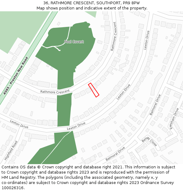 36, RATHMORE CRESCENT, SOUTHPORT, PR9 8PW: Location map and indicative extent of plot