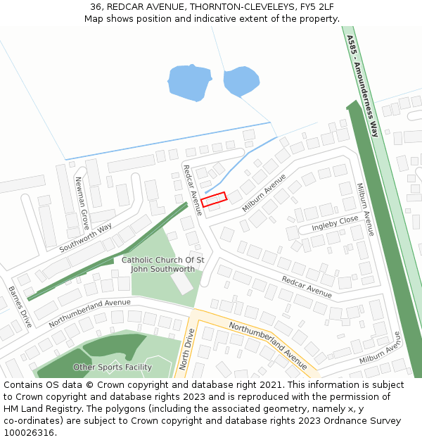 36, REDCAR AVENUE, THORNTON-CLEVELEYS, FY5 2LF: Location map and indicative extent of plot