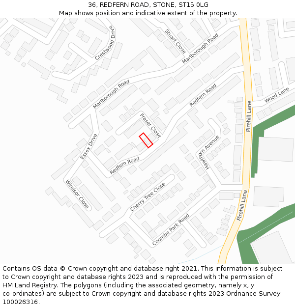 36, REDFERN ROAD, STONE, ST15 0LG: Location map and indicative extent of plot