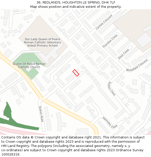 36, REDLANDS, HOUGHTON LE SPRING, DH4 7LF: Location map and indicative extent of plot