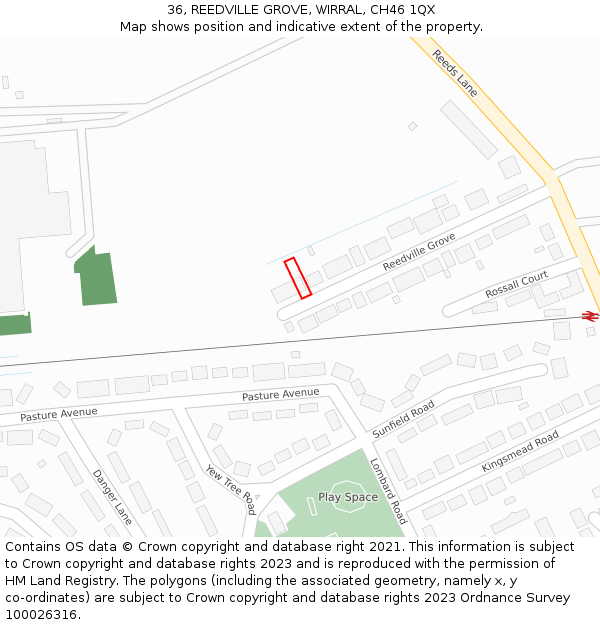 36, REEDVILLE GROVE, WIRRAL, CH46 1QX: Location map and indicative extent of plot