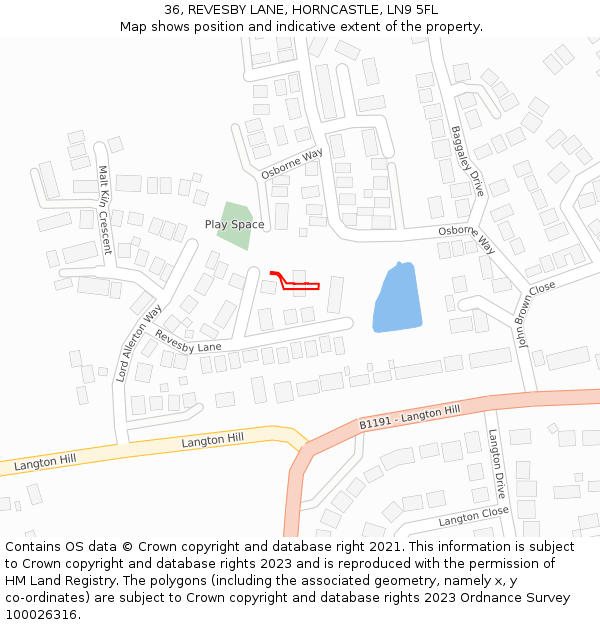 36, REVESBY LANE, HORNCASTLE, LN9 5FL: Location map and indicative extent of plot