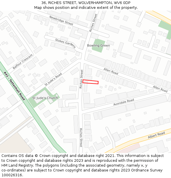 36, RICHES STREET, WOLVERHAMPTON, WV6 0DP: Location map and indicative extent of plot