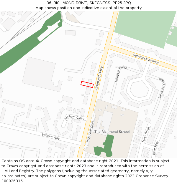 36, RICHMOND DRIVE, SKEGNESS, PE25 3PQ: Location map and indicative extent of plot