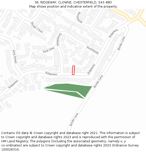 36, RIDGEWAY, CLOWNE, CHESTERFIELD, S43 4BD: Location map and indicative extent of plot