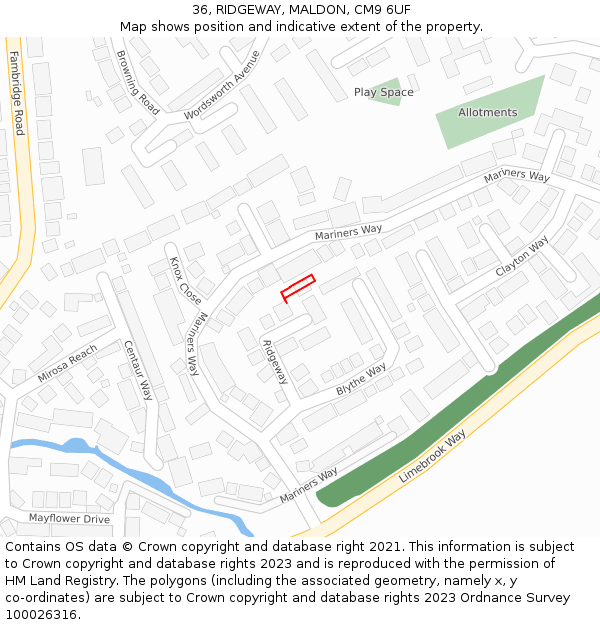 36, RIDGEWAY, MALDON, CM9 6UF: Location map and indicative extent of plot