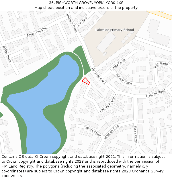36, RISHWORTH GROVE, YORK, YO30 4XS: Location map and indicative extent of plot