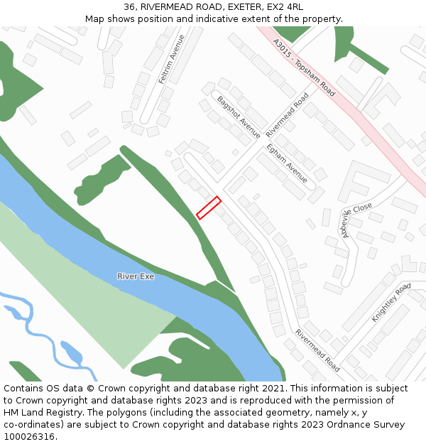 36, RIVERMEAD ROAD, EXETER, EX2 4RL: Location map and indicative extent of plot