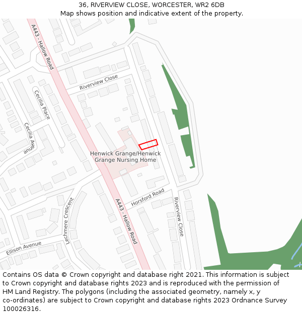 36, RIVERVIEW CLOSE, WORCESTER, WR2 6DB: Location map and indicative extent of plot