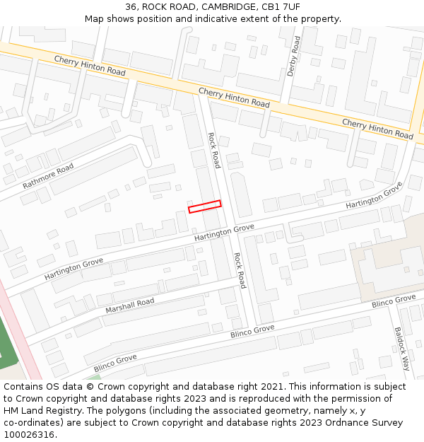 36, ROCK ROAD, CAMBRIDGE, CB1 7UF: Location map and indicative extent of plot