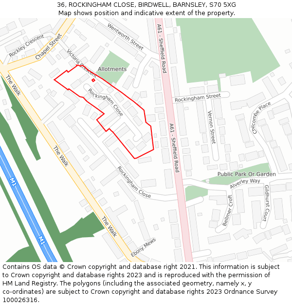 36, ROCKINGHAM CLOSE, BIRDWELL, BARNSLEY, S70 5XG: Location map and indicative extent of plot