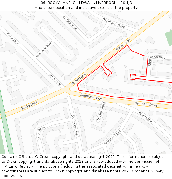 36, ROCKY LANE, CHILDWALL, LIVERPOOL, L16 1JD: Location map and indicative extent of plot