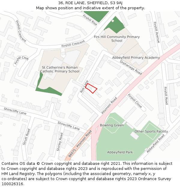36, ROE LANE, SHEFFIELD, S3 9AJ: Location map and indicative extent of plot