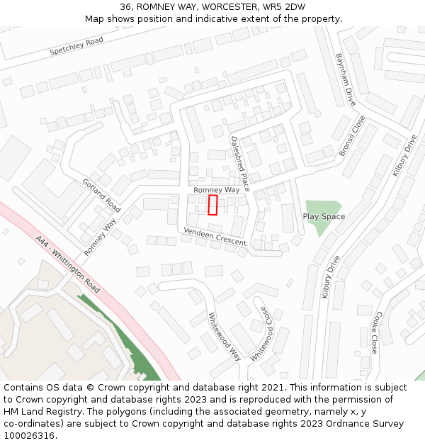 36, ROMNEY WAY, WORCESTER, WR5 2DW: Location map and indicative extent of plot