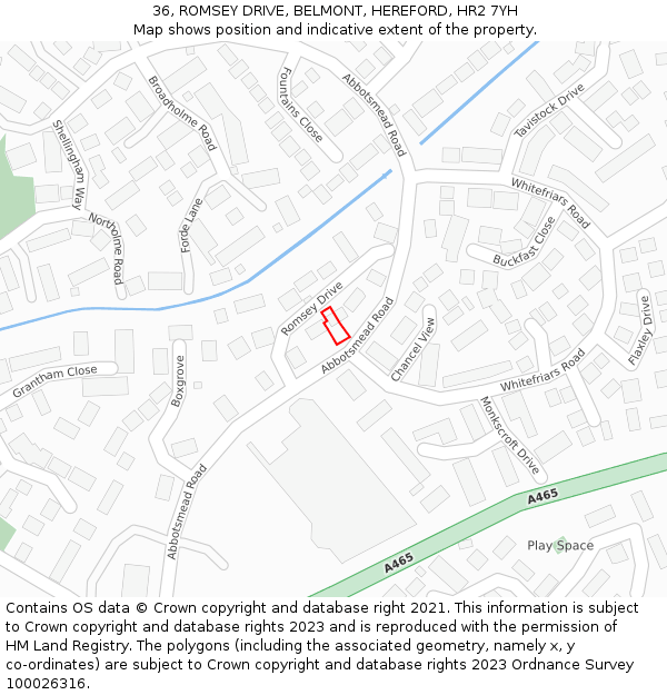 36, ROMSEY DRIVE, BELMONT, HEREFORD, HR2 7YH: Location map and indicative extent of plot