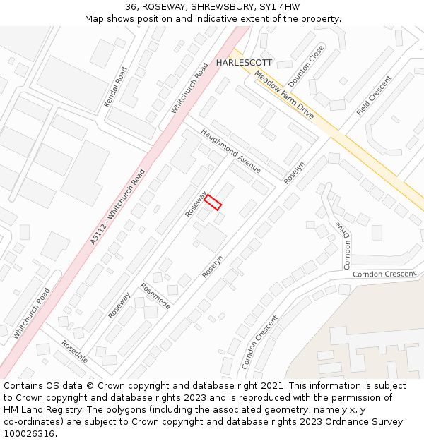 36, ROSEWAY, SHREWSBURY, SY1 4HW: Location map and indicative extent of plot