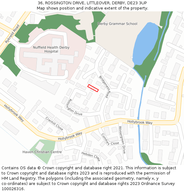 36, ROSSINGTON DRIVE, LITTLEOVER, DERBY, DE23 3UP: Location map and indicative extent of plot