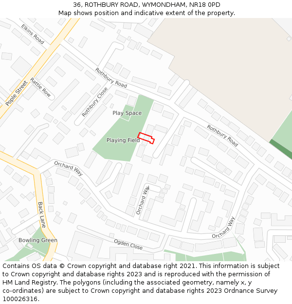 36, ROTHBURY ROAD, WYMONDHAM, NR18 0PD: Location map and indicative extent of plot