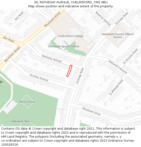 36, ROTHESAY AVENUE, CHELMSFORD, CM2 9BU: Location map and indicative extent of plot