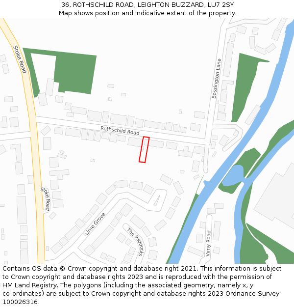 36, ROTHSCHILD ROAD, LEIGHTON BUZZARD, LU7 2SY: Location map and indicative extent of plot