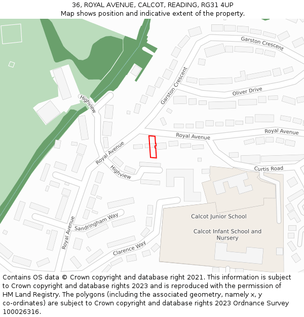 36, ROYAL AVENUE, CALCOT, READING, RG31 4UP: Location map and indicative extent of plot