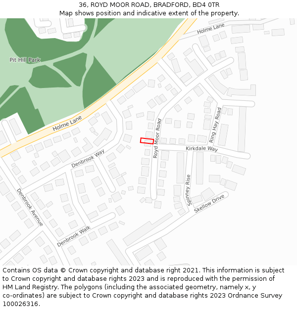 36, ROYD MOOR ROAD, BRADFORD, BD4 0TR: Location map and indicative extent of plot