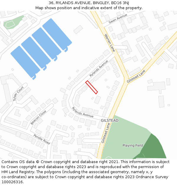 36, RYLANDS AVENUE, BINGLEY, BD16 3NJ: Location map and indicative extent of plot