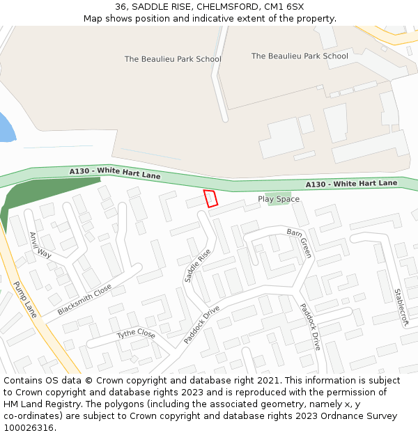 36, SADDLE RISE, CHELMSFORD, CM1 6SX: Location map and indicative extent of plot