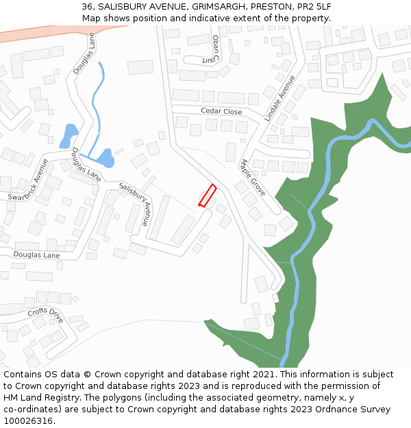 36, SALISBURY AVENUE, GRIMSARGH, PRESTON, PR2 5LF: Location map and indicative extent of plot