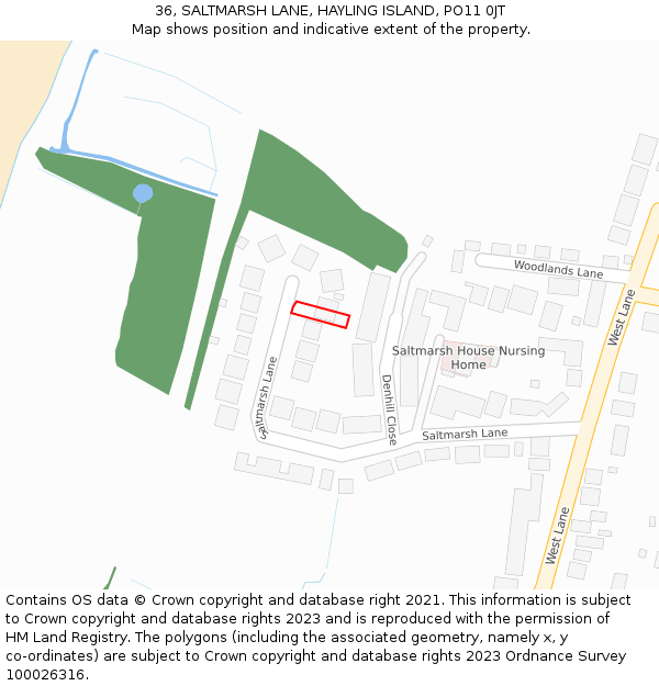 36, SALTMARSH LANE, HAYLING ISLAND, PO11 0JT: Location map and indicative extent of plot