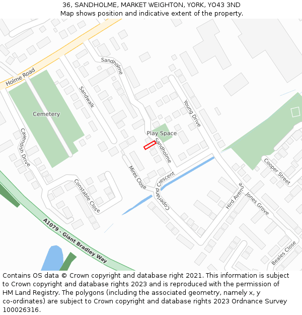 36, SANDHOLME, MARKET WEIGHTON, YORK, YO43 3ND: Location map and indicative extent of plot