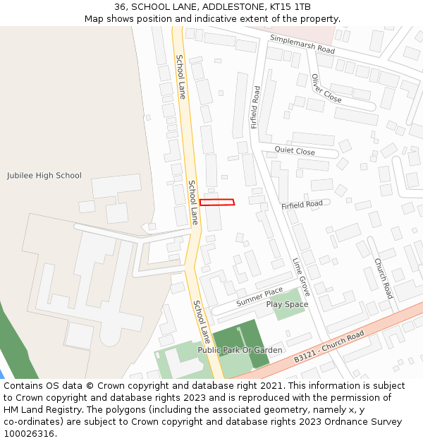 36, SCHOOL LANE, ADDLESTONE, KT15 1TB: Location map and indicative extent of plot