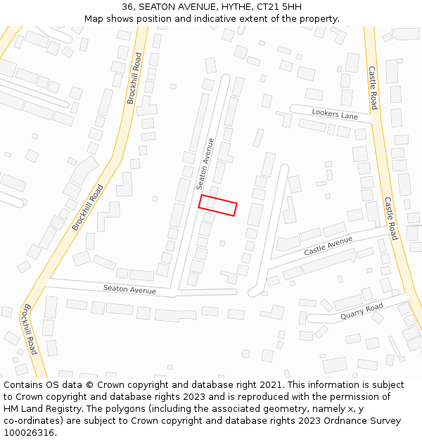 36, SEATON AVENUE, HYTHE, CT21 5HH: Location map and indicative extent of plot