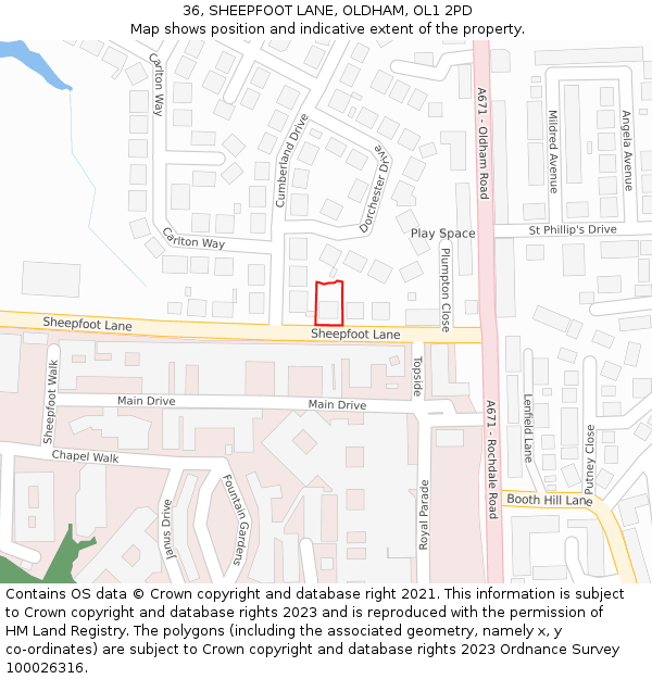 36, SHEEPFOOT LANE, OLDHAM, OL1 2PD: Location map and indicative extent of plot