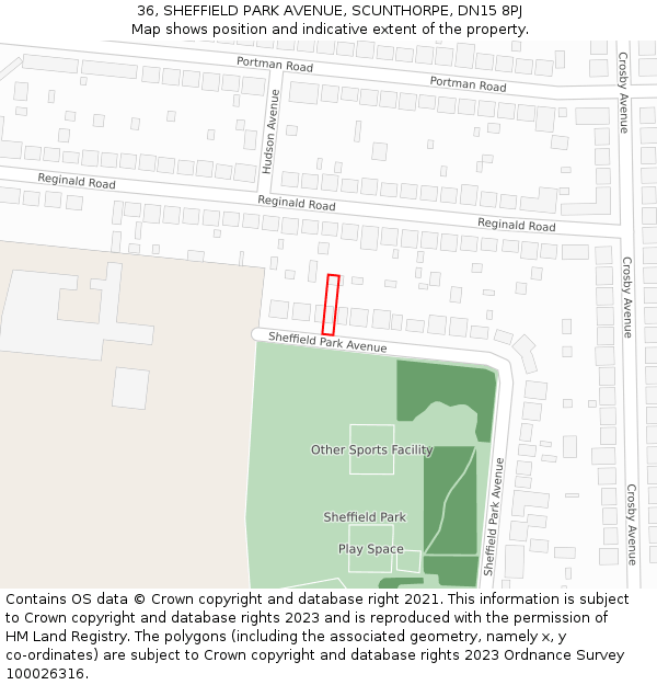 36, SHEFFIELD PARK AVENUE, SCUNTHORPE, DN15 8PJ: Location map and indicative extent of plot