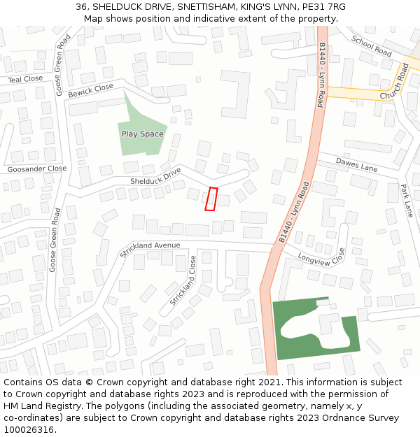 36, SHELDUCK DRIVE, SNETTISHAM, KING'S LYNN, PE31 7RG: Location map and indicative extent of plot