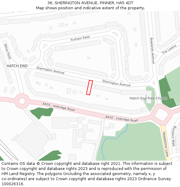 36, SHERINGTON AVENUE, PINNER, HA5 4DT: Location map and indicative extent of plot