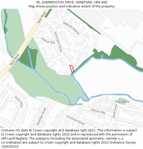 36, SHERRINGTON DRIVE, HEREFORD, HR4 9XD: Location map and indicative extent of plot