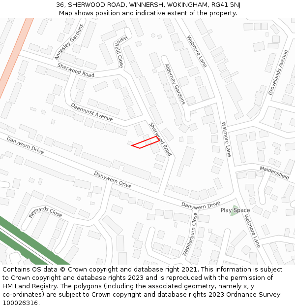 36, SHERWOOD ROAD, WINNERSH, WOKINGHAM, RG41 5NJ: Location map and indicative extent of plot