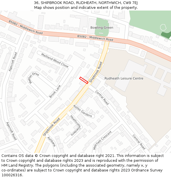 36, SHIPBROOK ROAD, RUDHEATH, NORTHWICH, CW9 7EJ: Location map and indicative extent of plot