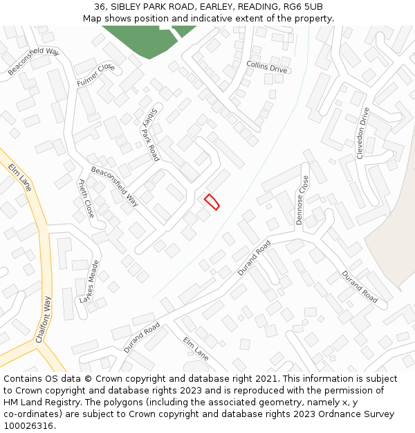 36, SIBLEY PARK ROAD, EARLEY, READING, RG6 5UB: Location map and indicative extent of plot