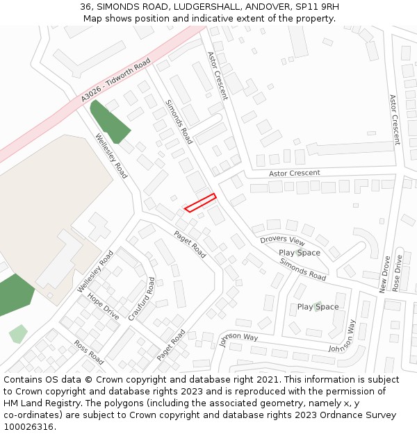 36, SIMONDS ROAD, LUDGERSHALL, ANDOVER, SP11 9RH: Location map and indicative extent of plot