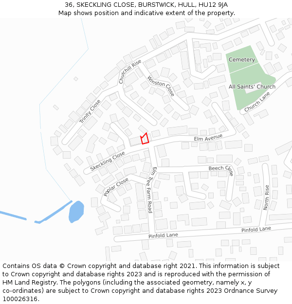 36, SKECKLING CLOSE, BURSTWICK, HULL, HU12 9JA: Location map and indicative extent of plot