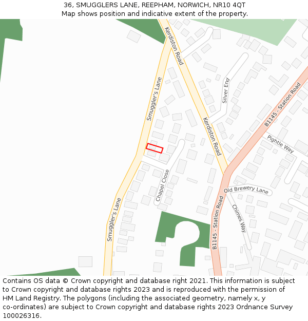 36, SMUGGLERS LANE, REEPHAM, NORWICH, NR10 4QT: Location map and indicative extent of plot